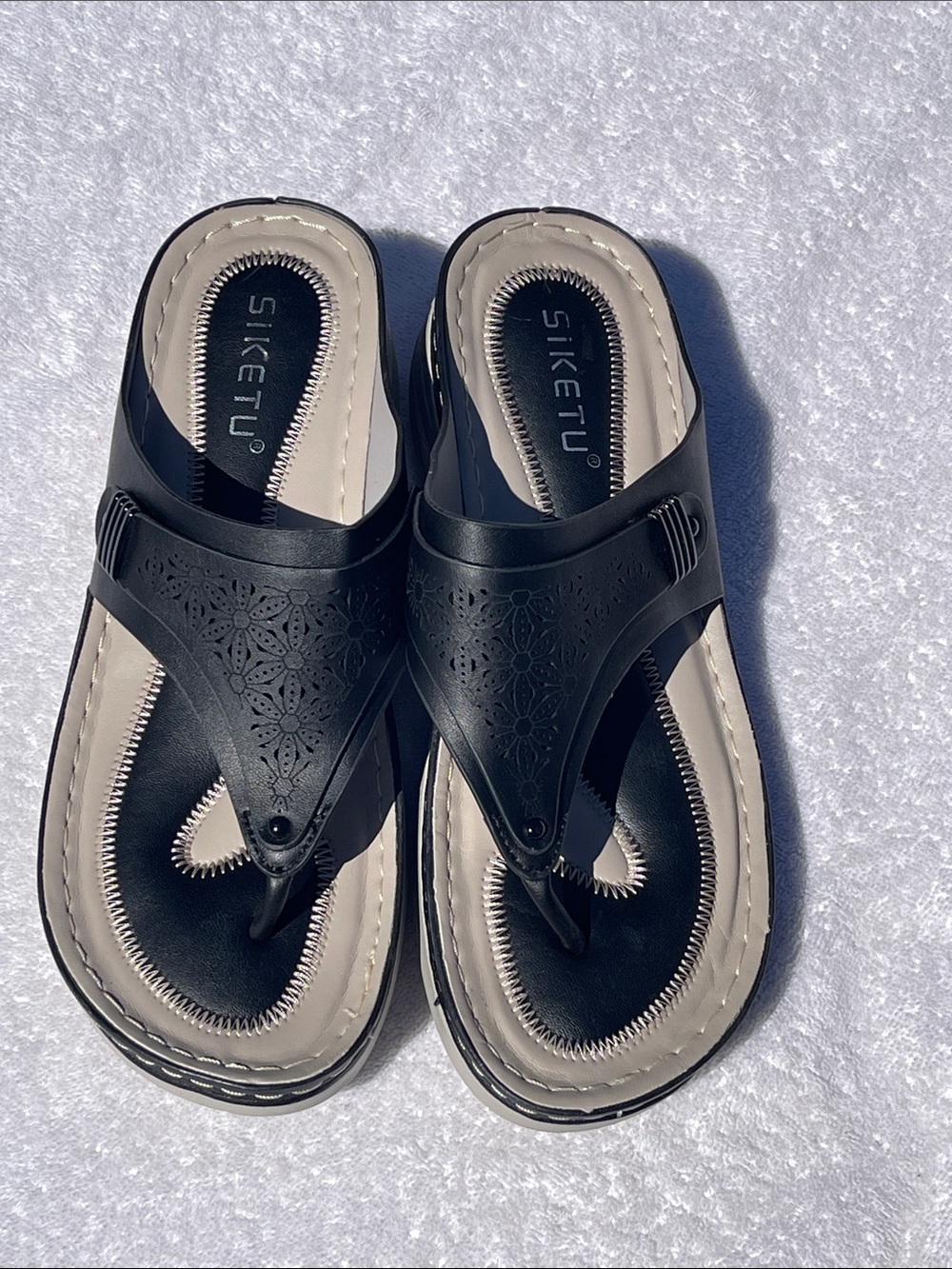 Black Decorative Thong Sandals for Women